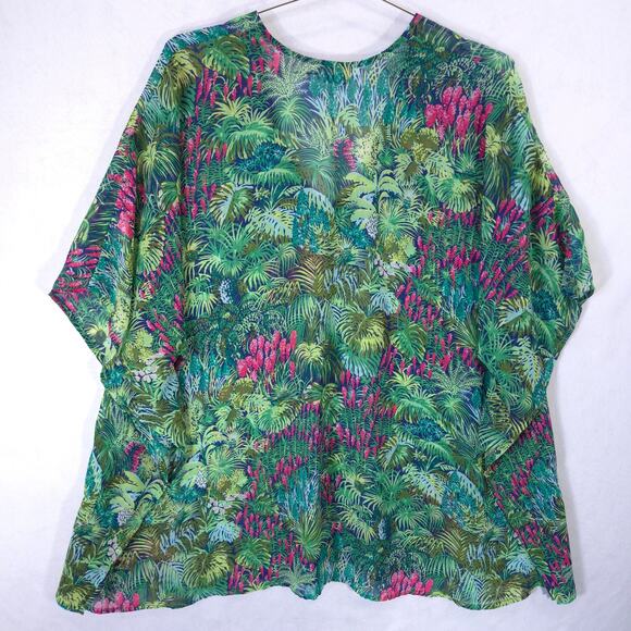 Show Me Your Mumu Swim Cover Top Womens S Green Tropical Semi Sheer Pullover - Picture 5 of 7